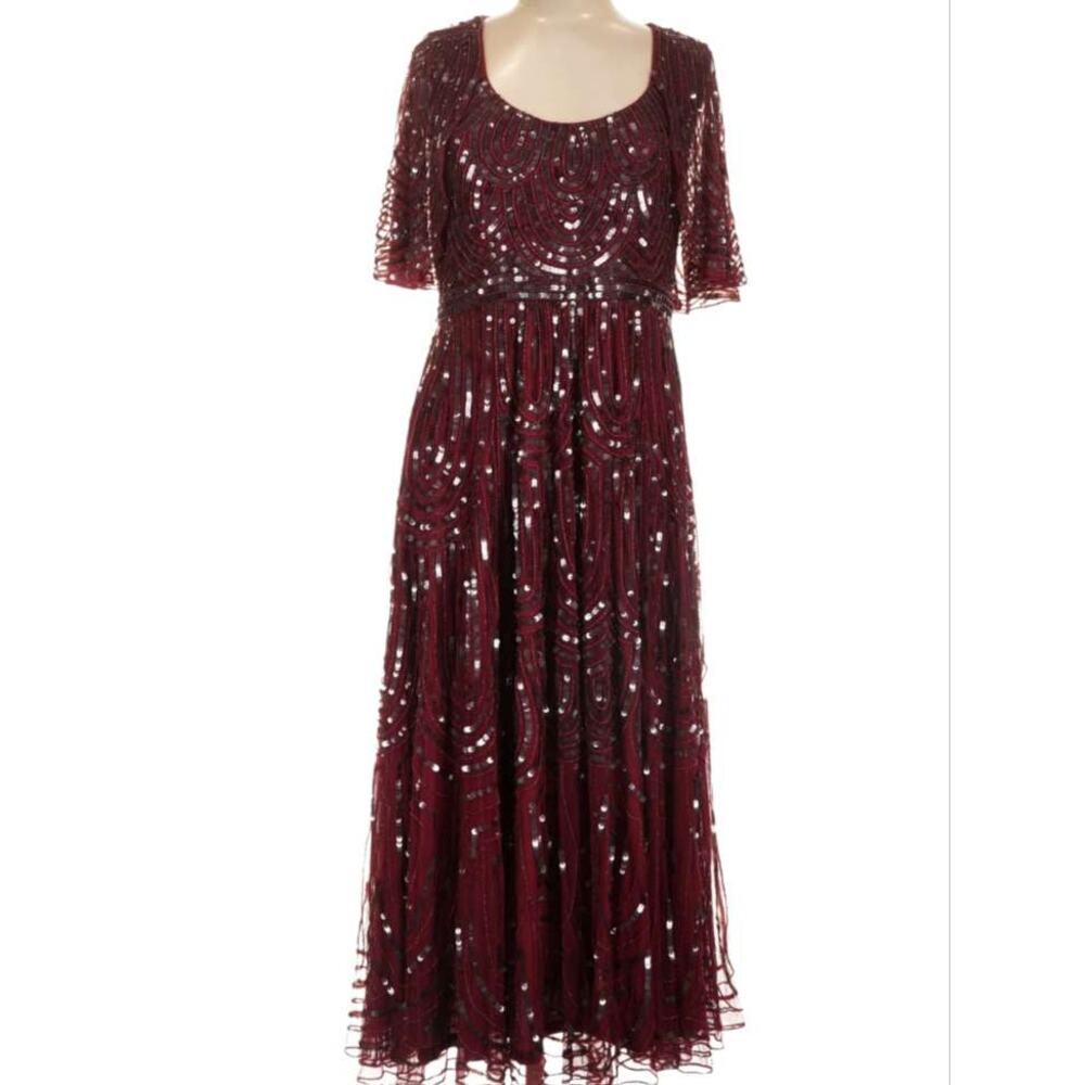 Mac Duggal Burgundy Sequin Midi Dress